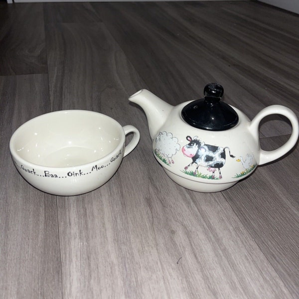 Home Farm Stoneware Teapot For One Price & Kensington Cow Sheep Pig Duck Mug Cup