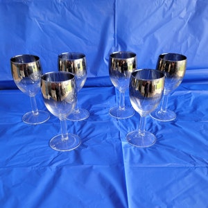 6 Vintage MCM Lusterware Ombre Silver Stemware