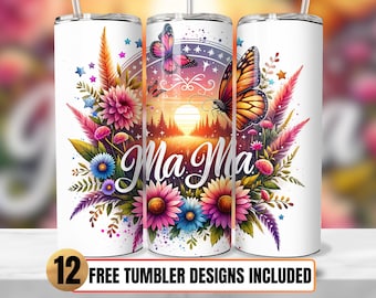 Floral Butterfly Mama Tumbler Wrap, 20oz Skinny Tumbler (PNG)
