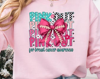 Pink Out for Breast Cancer Awareness png, Girly Checker Bow Pink Ribbon png, Preppy October Support png, Coquette Awareness Sublimation