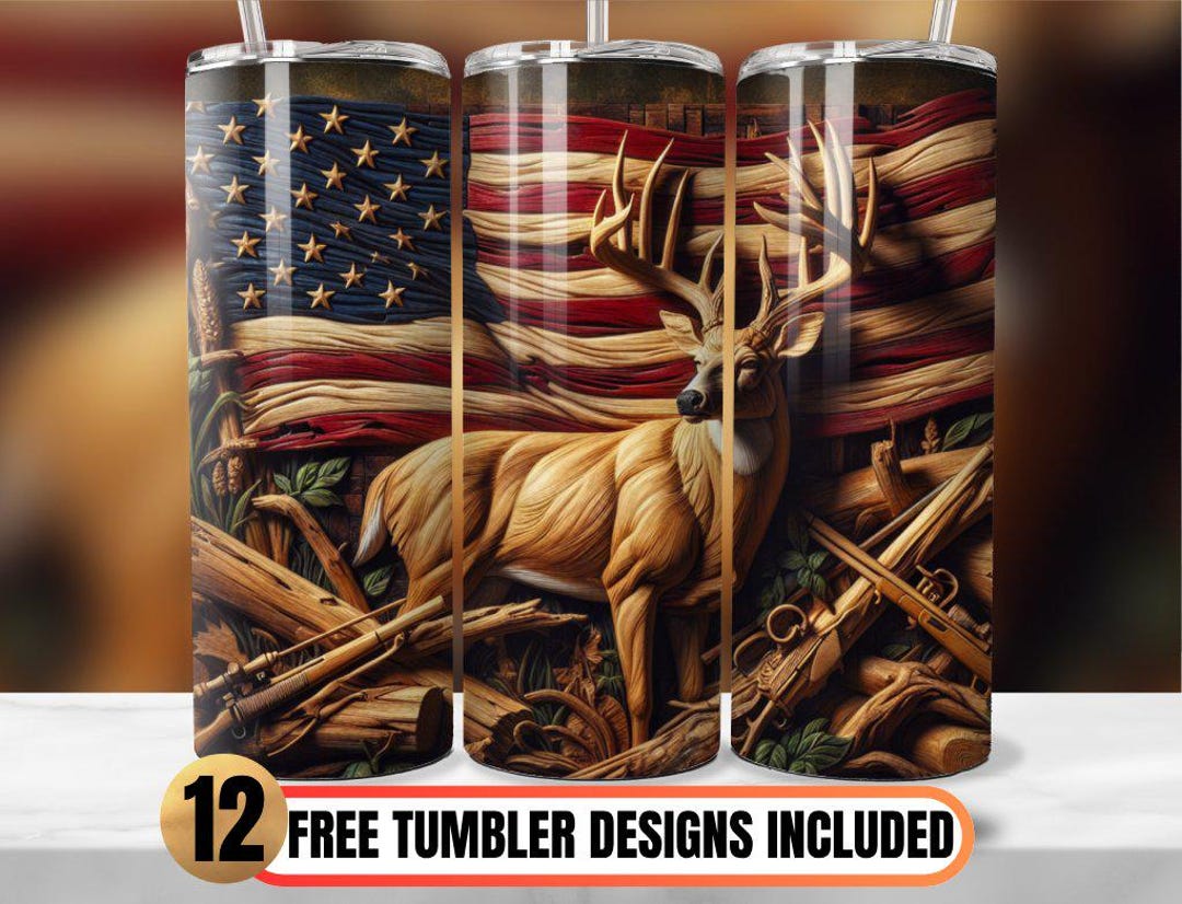 Deer Hunting Tumbler Wrap, American Flag 20oz Skinny Tumbler Design ...