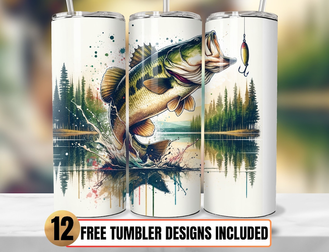 Bass Fishing Tumbler Design, Fisherman 20oz Skinny Tumbler Wrap (PNG ...