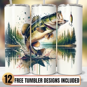 Fisherman 20oz Skinny Tumbler Sublimation Design, Fisherman Tumbler Wrap PNG, Bass Fishing Tumbler Design Sublimation, Fish Tumbler Design