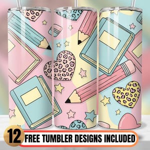 School Supplies 20oz Skinny Tumbler Sublimation Design, Tumbler Wrap for Students, Back to School Tumbler Wrap PNG, Student Tumbler Design