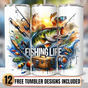 Fishing Life Tumbler Wrap, Fisherman 20oz Skinny Tumbler Sublimation Design, Fishing Tumbler Wrap PNG, Fisherman Tumbler Design Sublimation