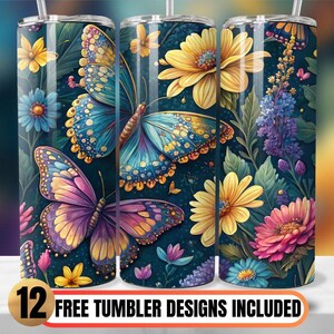 Butterfly and Floral Tumbler Wrap, Easter 20oz Skinny Tumbler Sublimation, Butterfly Floral Tumbler Wrap PNG, Spring Flowers Sublimation
