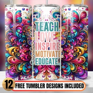 Teach Love Inspire Wrap Tumbler Wrap,Teacher Life 20oz Skinny Tumbler Sublimation Design, Teacher Life Tumbler Wrap PNG, Teacher Tumbler Png