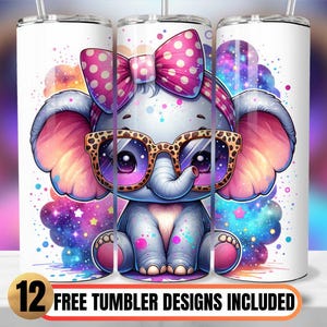 Elephant 20oz Skinny Tumbler Sublimation Design, Baby Elephant Tumbler Wrap PNG, Elephant Tumbler Design Sublimation