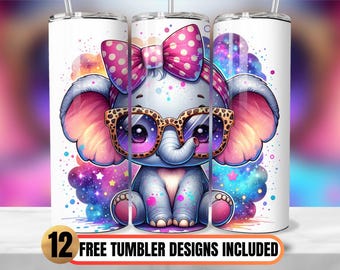 Baby Elephant Tumbler Wrap, 20oz Skinny Sublimation Design (PNG)