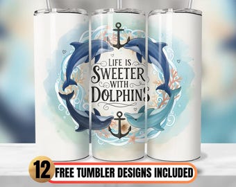 Envoltura para vaso de delfín para amantes del océano, diseño de sublimación para vaso delgado de 20 oz con diseño de vida marina, envoltura PNG para vaso de delfín, vaso Sea Life