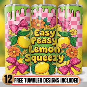 Tumbler Wrap Easy Peasy per l&#39;atmosfera estiva, Tumbler Easy Peasy da 20 oz con stampa a sublimazione, Tumbler Wrap Lemon Squeezy PNG, Tumbler agli agrumi
