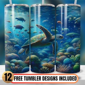 Sea Turtle Tumbler Wrap for Ocean Lovers, Marine Life 20oz Skinny Tumbler Sublimation Design, Sea Turtle Tumbler Wrap PNG, Oceanic Design