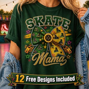Skate Mama Glitter Bow Inline Skating png, Rollerskate Queen Digital Download, Rollerblade Derby Design, Skater Mom Sublimation Art