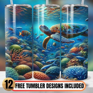 Sea Turtle 20oz Skinny Tumbler Sublimation Design, Tumbler Wrap for Ocean Lover, Marine Life Tumbler Wrap PNG, Sea Turtle Design