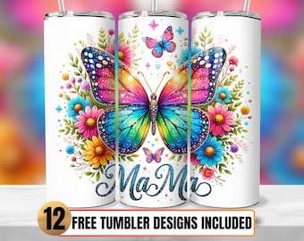 Mama Butterfly Floral 20oz Tumbler Wrap Sublimation Design