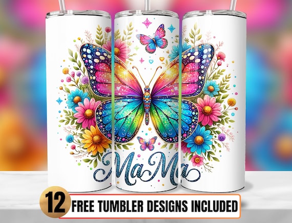 Mama Butterfly Floral 20oz Tumbler Wrap Sublimation Design