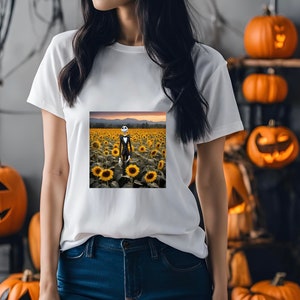 Jack Skellington in Sunflower Field T-shirt, Jack Skellington Graphic Tee