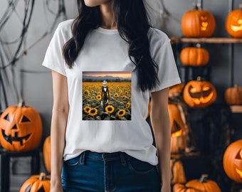 Jack Skellington in Sunflower Field T-shirt, Jack Skellington Graphic Tee