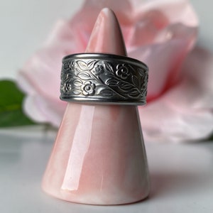 Stainless steel floral spoon ring, eco-friendly ring, floral ring silver, spoon jewelry, boho ring, flower spoon ring, spoonflower, upcycled
