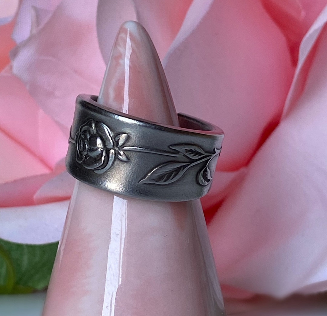 Silver Rose Vintage Spoon Ring, Engagement Ring for Women, Gift for Him