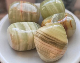 Green Banded Onyx- Tumbles - Pocket Stone- Healing Crystals - Cleansing -  Stress Reliever- Well Being - From Pakistan