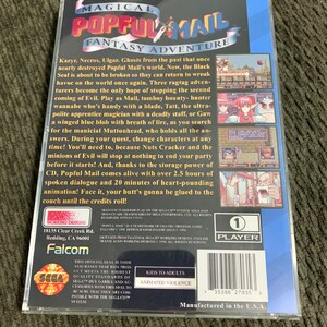 May include: A Popful Mail Fantasy Adventure Sega CD game case. The case is clear, with a colorful game cover featuring the game's title and characters. The back of the case includes game details and screenshots. The game is rated for kids to adults and has animated violence.
