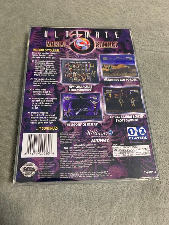 Ultimate Mortal Kombat 3, Sega Saturn, Custom Case W/inserts