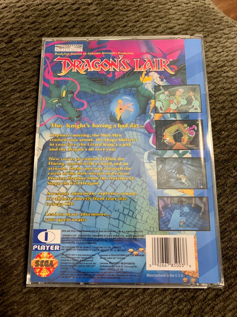 Dragon's Lair, Sega CD, custom case w/inserts & foam READ Description image 2
