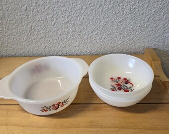 Vintage Fire King Primrose Milk Glass Cups and Saucers- Set of 2