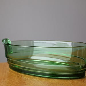Vintage Fostoria 2443 Uranium Green Glass Center Console Bowl 1930&#39;s Uranium Crystal 12inch Oval Art Deco – Glows Under UV Light!