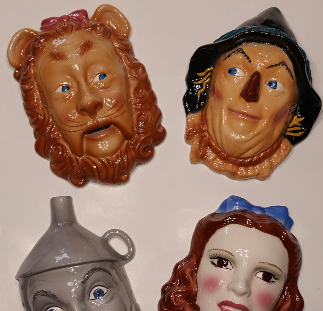 The Wizard of Oz Clay Art Ceramic 3D Masks 4 Piece Set Vintage ...
