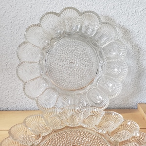 Vintage Indiana Glass Deviled Egg Trays Set of 2 Mid Century Modern Clear Pressed Glass Hobnail Pattern 1950s Entertaining Serveware