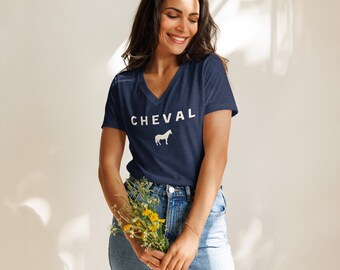 Cheval (Means horse in French) - Women’s Relaxed V-neck T-shirt