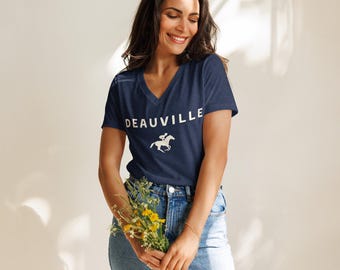 Deauville - (Horse town in France) - Women’s Relaxed V-neck T-shirt