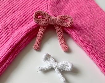 Knit Hair Bow, Hair Ribbon, Crochet Hair Bow Clip, Hand Knitted Hair Bow for Girls, Pink Hair Ribbon, Handmade Wool Knitted Hair Accessory