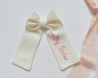 Big Sister Announcement Baby Announcement Gift Hand Embroidered Big Sister Hair Bow Big Sister Reveal New Sibling Gift