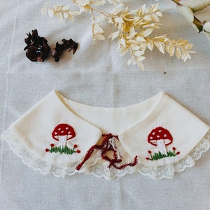Detachable Collar for Girls, Removeable White Collar, Kids Collar, Bib Collar, Girls Frill Collar, Mushroom Embroidered Peter Pan Collar image 2