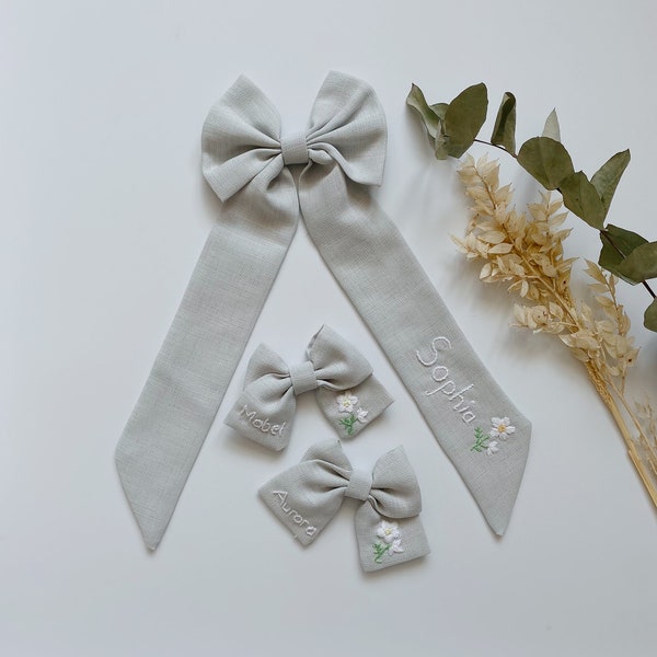 Flower Girl Hair Bow, Sage Green Hair Accessory for Flower Girls, Bridesmaid Hair Bow, Flower Girl Headband, Personalised Flower Girl Gift