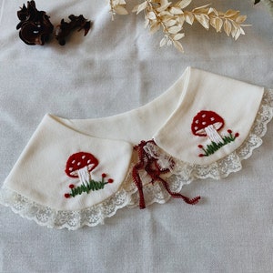 Detachable Collar for Girls, Removeable White Collar, Kids Collar, Bib Collar, Girls Frill Collar, Mushroom Embroidered Peter Pan Collar image 3