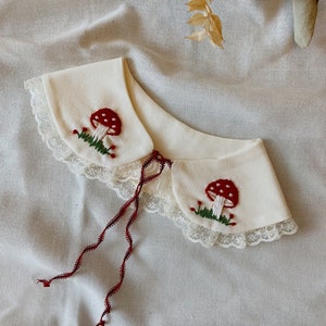 Detachable Collar for Girls, Removeable White Collar, Kids Collar, Bib Collar, Girls Frill Collar, Mushroom Embroidered Peter Pan Collar image 1