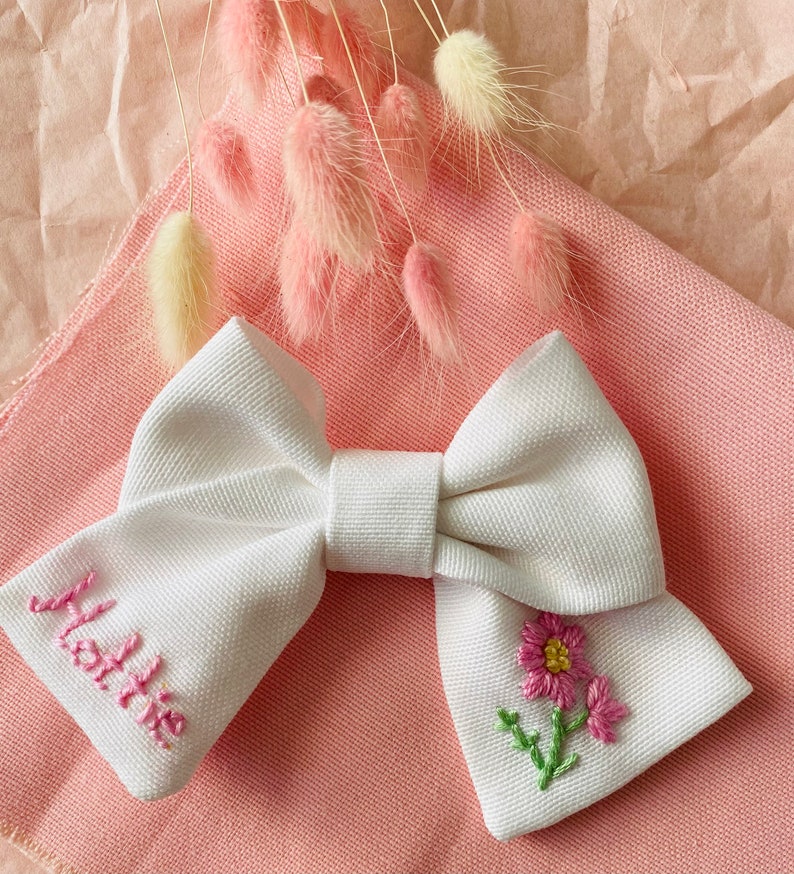 Lazo de pelo personalizado para niñas, Clip de pelo bordado con nombre, Clips de pelo de bebé, Clip de pelo personalizado, Arcos de niño pequeño con nombre, Diadema de bebé imagen 3