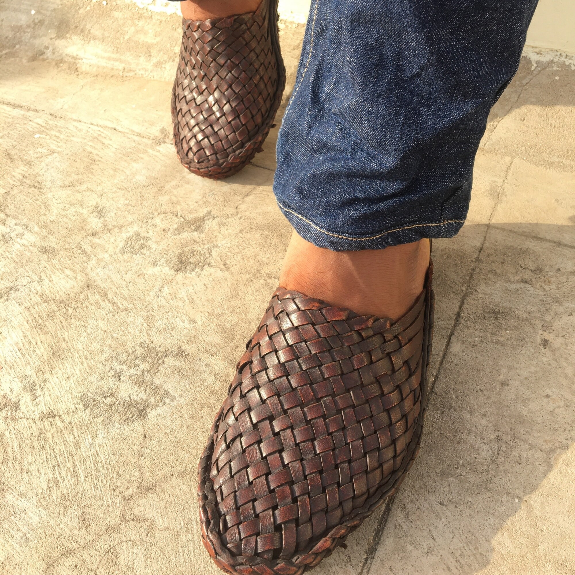 leather woven clogs
