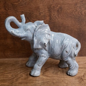 Vintage Ceramic Elephant, Elephant Art Decor, Feng Shui Elephant Figurine, Ceramic Home Decor, Good Luck Elephant Bookshelf Sculpture