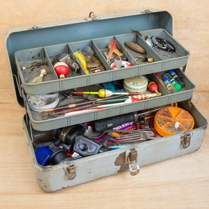 Pre Owned Vintage Fishing Tackle Box, & Gear