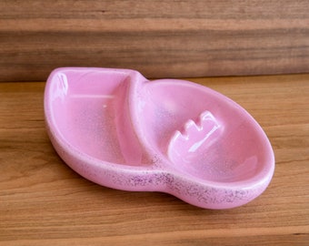 Vintage MCM Pink Seashell Ashtray: Silver Speckled Ceramic Dish