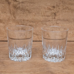 MCM Barware, Rocks Glasses, Pair Whiskey Glass,  Lo-ball Glassware, Vintage Mid Century Modern Set Of Two Heavy Crystal Glasses