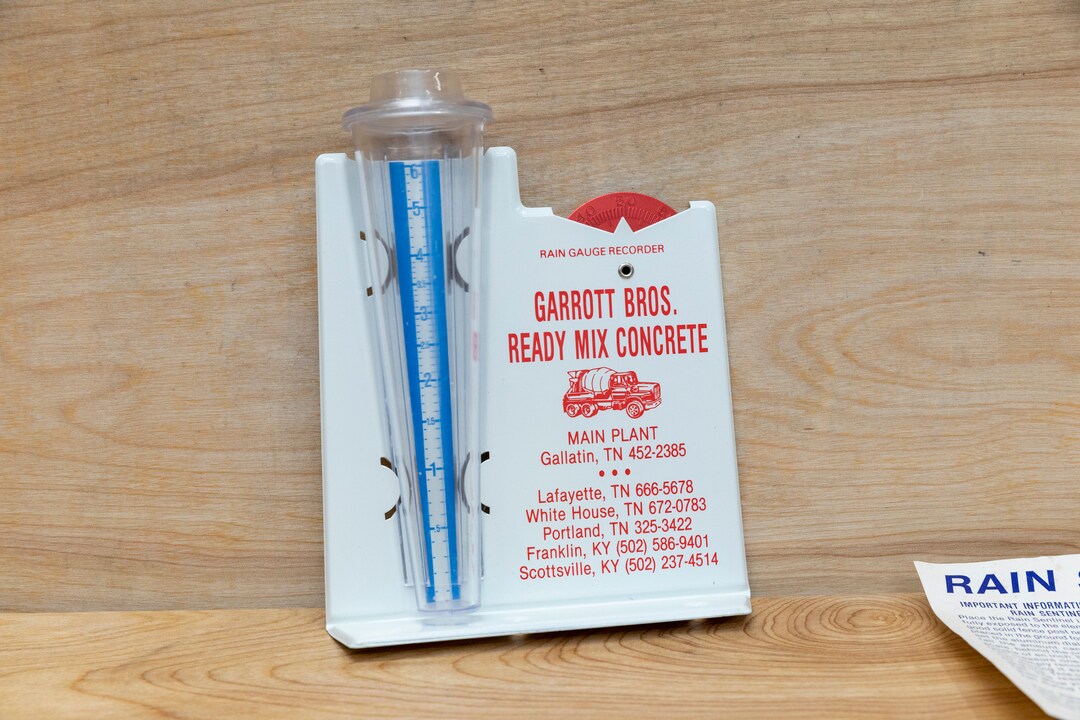 Vintage Rain Gauge, Metal Rain Gauge Recorder, Old Garden Decor, Outdoor Decor, Garrott Bros