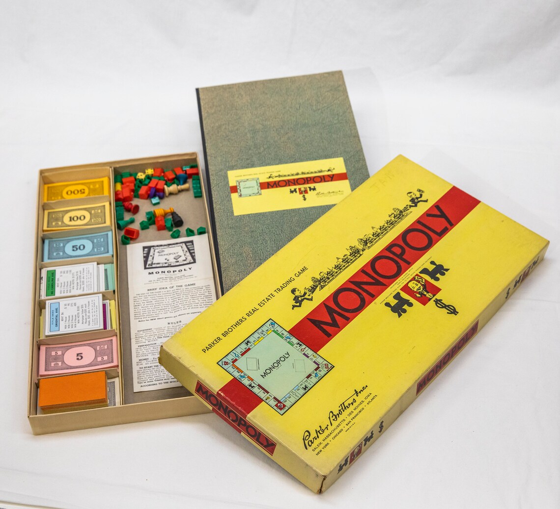 Vintage Monopoly Board Game Wooden Pieces 100 Complete Etsy