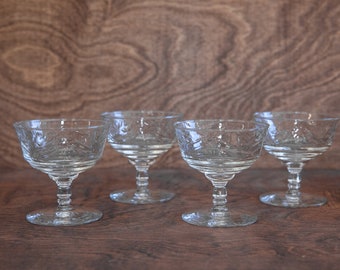 Vintage Libbey Crystal Champagne Glasses: Arctic Rose Cut Stemware, Set of 4