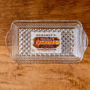 Bandeja de dulces vintage, anuncio de Hershey's, plato de dulces de vidrio, dulces Hershey's, Waneta's Chocolate Special Vanilla, plato de dulces vintage